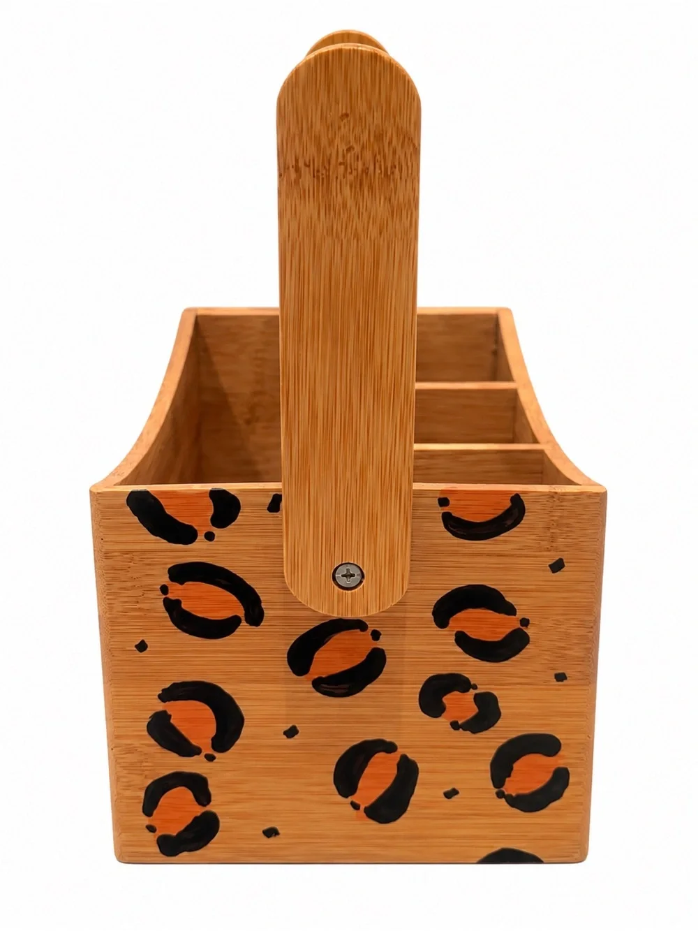 Hand-Painted Bamboo Leopard Print Organizer Caddy